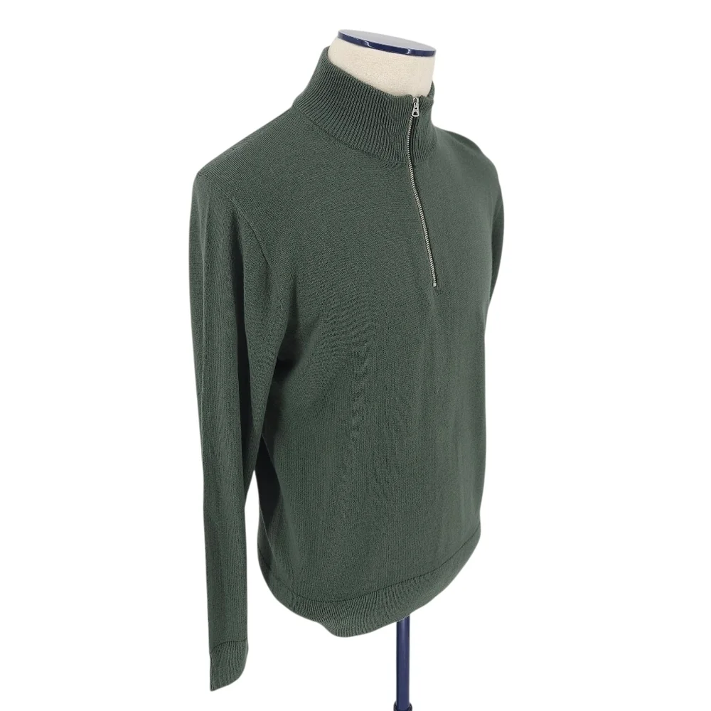 J.CREW Wool Knit Pullover Sweater Green 1/4 Zip Mock Long Sleeve Medium
